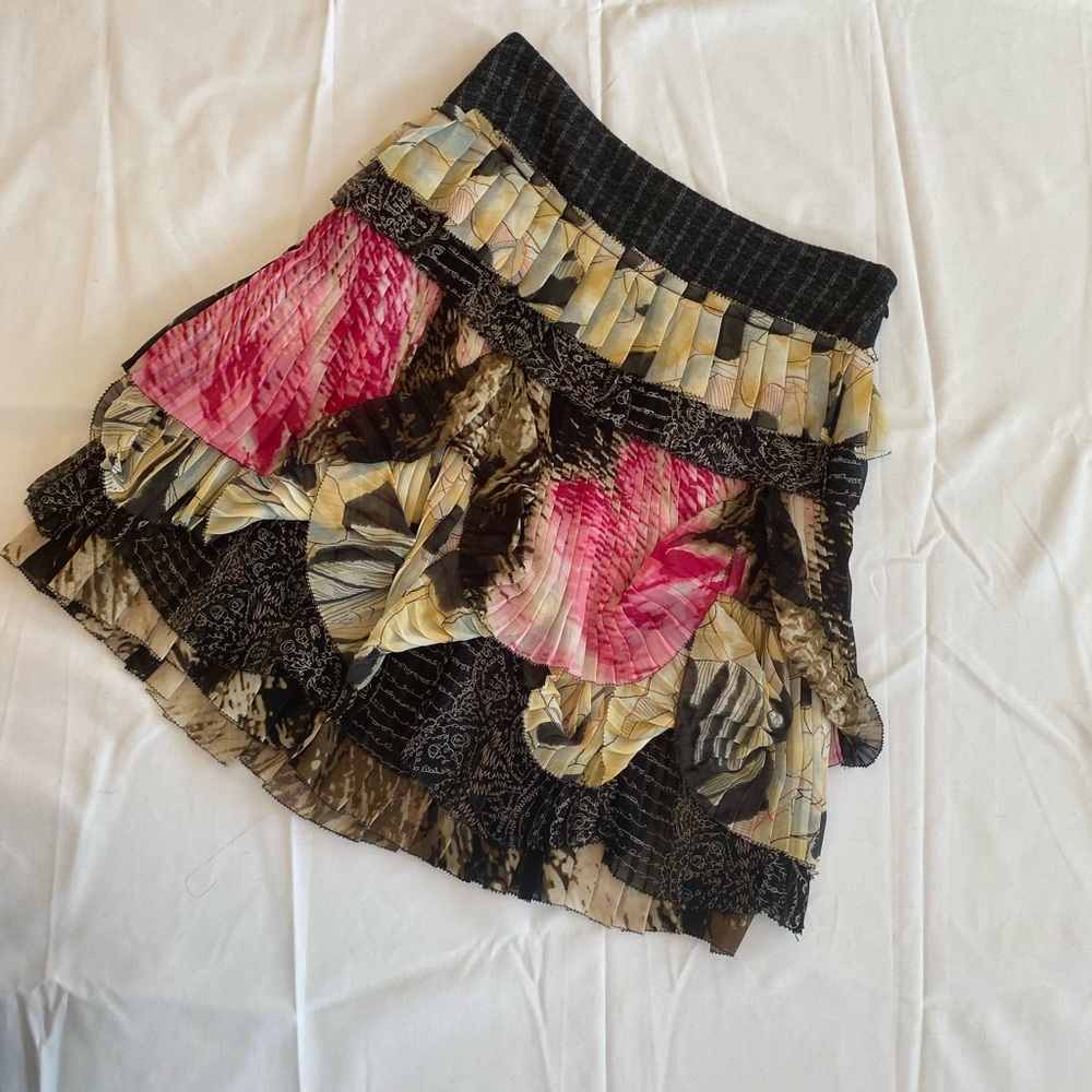 Diane Von Furstenberg Pink, Black and Cream Tiered A-Line Skirt - Picture 3 of 8